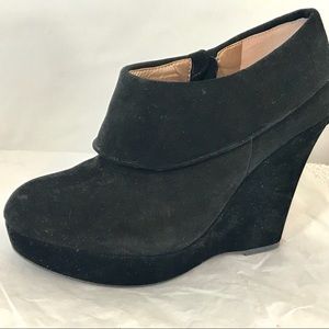 BCBG black suede wedge booties Madena